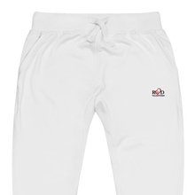 Load image into Gallery viewer, close up image of the top part of Red Valenteen luxury brand cottton white track pants for the gym or casual wear displaying the waistband, two side pockets and the quality embroidery of the logo sitting on the left hand size pocket level.
