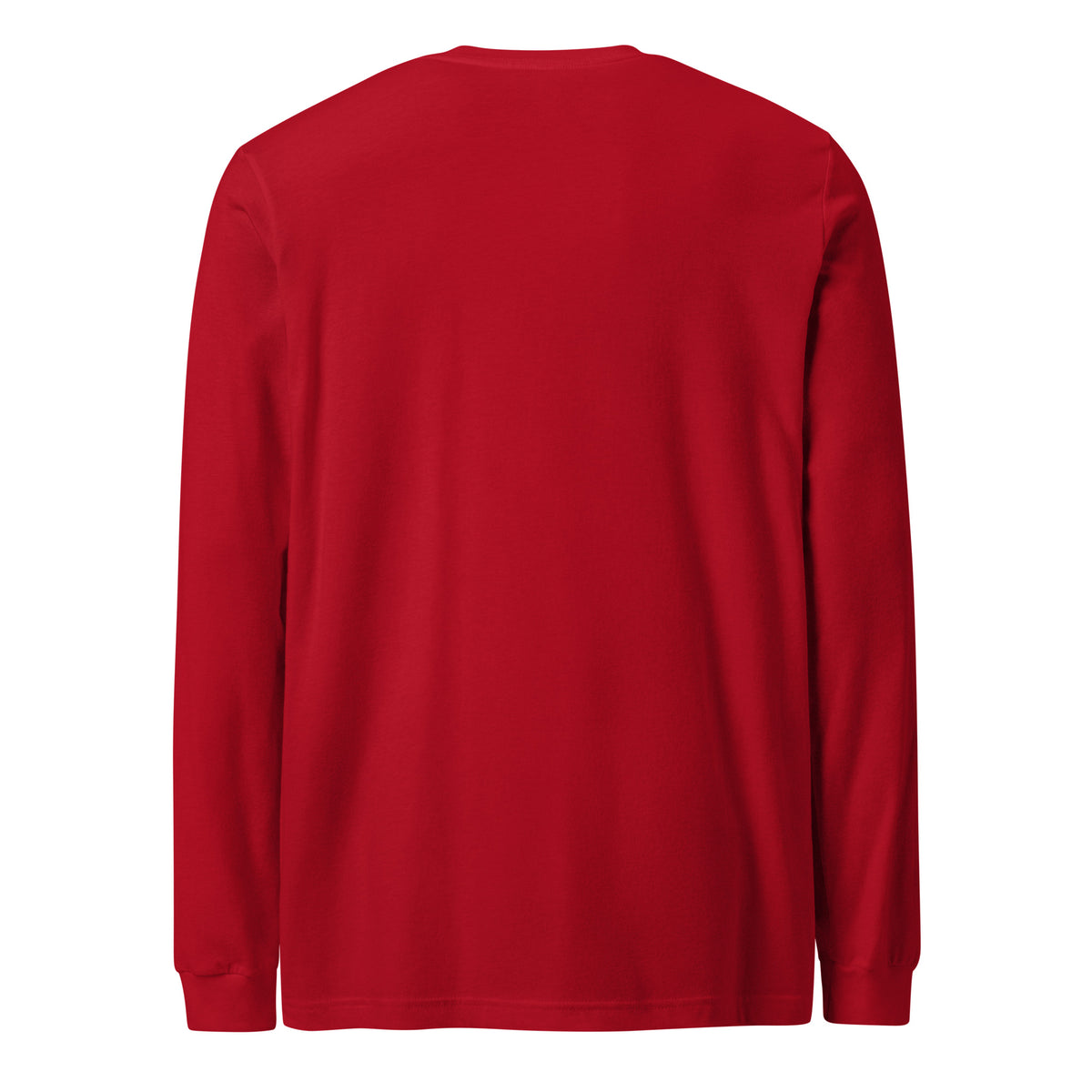 Red long-sleeve cotton t shirt back view, on a white background