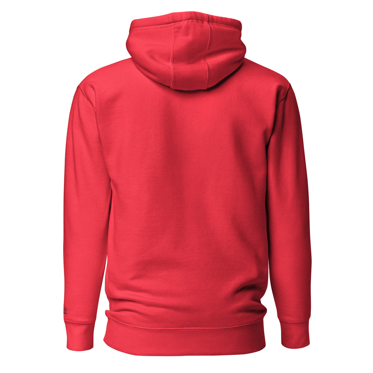 Red hoodie back view on a white background