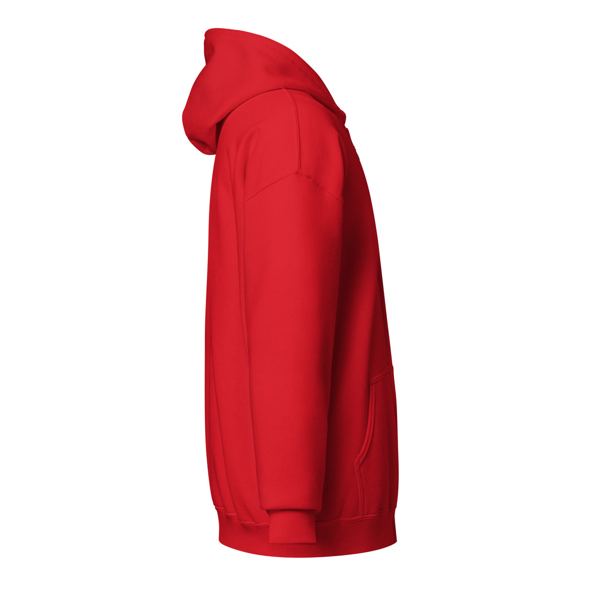 Red hoodie right view against a white background