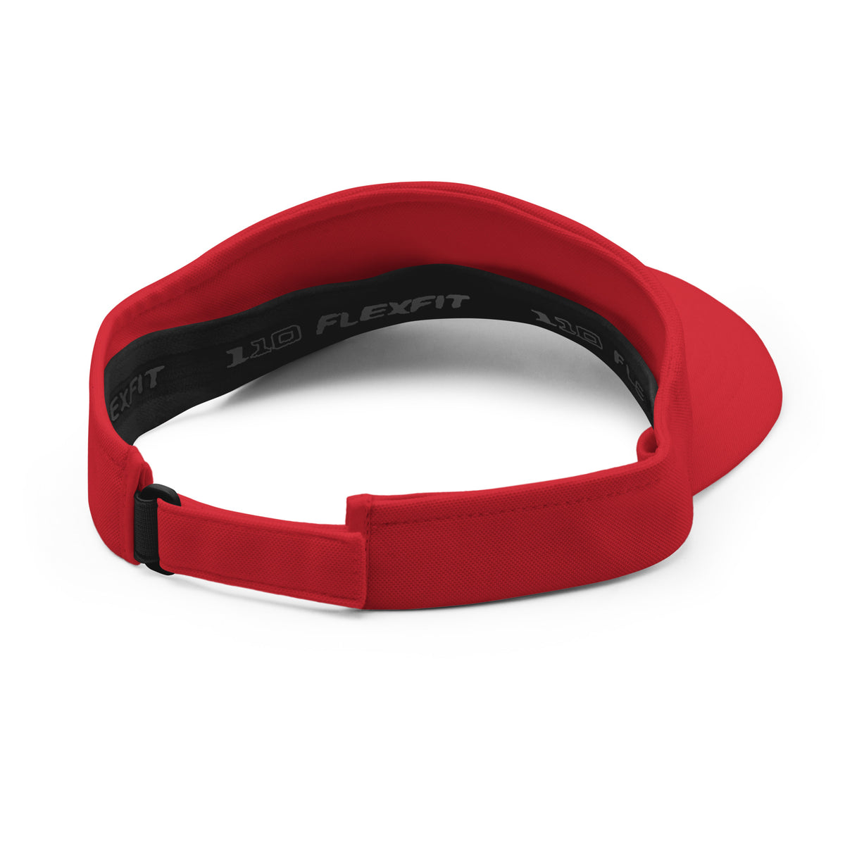 Red visor back view, with  adjustable strap on a white background