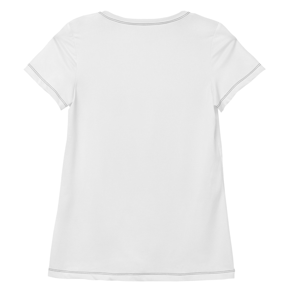 White t-shirt with a contrast seam stitch on a white background