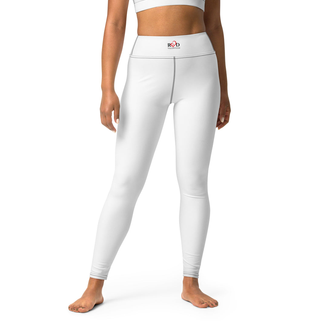 image showing a woman lower body wearing the comfortable sleek fit white leggings for active wear designed by Red Valenteen 